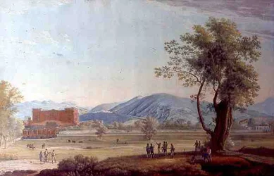 Utsikt över villan och parken (akvarell på papper)
