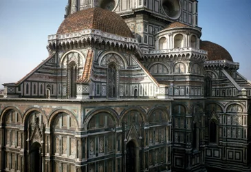 Utsikt över absiden av katedralen i Florens (Duomo Santa Maria del Fiore). 1300-1400-talet, Florens, Italien