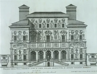 Vy över fasaden av Villa Borghese, Rom