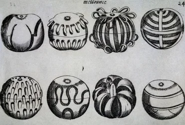 Sätt att skära frukt, illustration ur Li tre trattati di messer Mattia Giegher bavaro di Mosburc, Trinciante dell