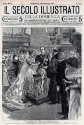 Bröllop av drottning Wilhelmina av Nederländerna och hertig Henrik av Meckleburg 1901 - Bröllop av drottning Wilhelmina av Nederländerna (1880-1962) och hertig Henrik av Meckleburg Schwerin (1876-1934) - omslag till "Il secolo illustrato" den 24 februari