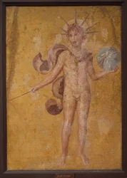 Apollo-Helios med sfär, ca 2:a hälften 1:a århundradet (ca 79 e.Kr.) (fresco)