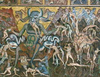 Den yttersta domen: Satan sväljer de fördömda (mosaik)