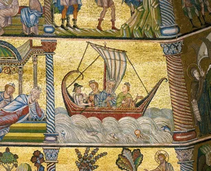 De tre vise männen på väg över havet (mosaik)