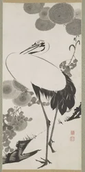 Crane, Hanging Scroll, Edo Period (bläck på papper)