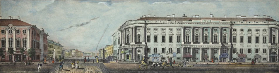 Polisbron med Stroganovpalatset. Från panoraman av Nevsky Prospekt, 1830