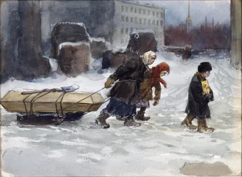 Begravning av en arbetare som inte var kommunist av Vladimirov, Ivan Alexeyevich (1869-1947). Akvarell, Gouache på papper