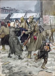Frihandel i Petrograd av Vladimirov, Ivan Aleksijevitj (1869-1947). Akvarell, Gouache på papper
