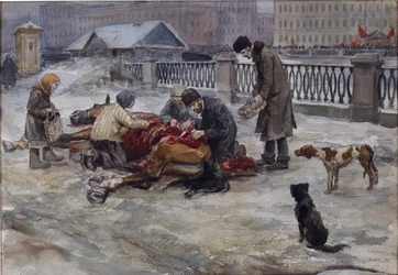 Hungriga år i Petrograd av Vladimirov, Ivan Alexeyevich (1869-1947). Akvarell, Gouache på papper