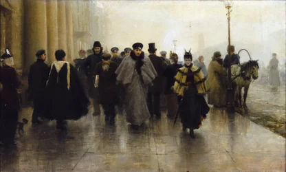 La perspektiv Nevski - Nevskij Prospekt - Ivan Aleksijevitj Vladimirov (1869-1947). Olja på duk, tidigt 1890-tal. Mått: 41x68 cm Privat samling