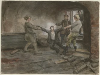 Man som hålls fängslad och avrättad från serien av akvareller ryska revolutionen, 1919