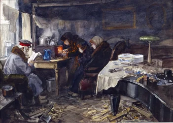 Eländigt liv för ryska adelsmän och personer av hög rang under revolutionen av Vladimirov, Ivan Aleksijevitj (1869-1947). Akvarell, Gouache på papper
