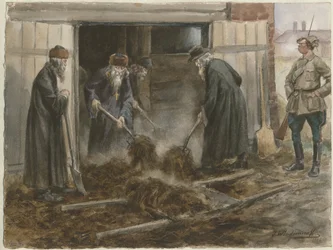 Ryska präster skottar hö: september 1918 från serien av akvareller Ryska revolutionen, 19
