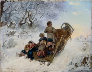 Barn på en hästdragen släde, 1870