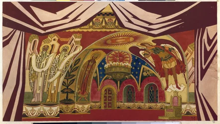 Dekor för operan ""Tsarens brud"" av Nicolas (Nikolai) Rimsky Korsakov (Rimsky-Korsakov) (1844-1908). Verk av Ivan Yakovlevich Bilibin (Bilibin) (1876-1942), akvarell och gouache på papper
