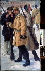 ""Soldiers of the Red Army"" Målning av Ivan Drozdov (1880-1939) 1918 State Central Artillery Museum, Sankt Petersburg