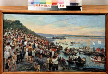 ""Sjöflygplan som landar i Ulyanovsk 1927"" Målning av Ivan Guriev (1875-1943) Regionala konstmuseet 1927, Simbirsk