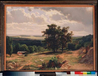 Ekar, Landskap nära Düsseldorf (Tyskland) - Ekar, Landskap nära Düsseldorf - Målning av Ivan Ivanovich Shishkin (Chichkine) (1832-1898), olja på trä