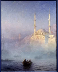Konstantinopel, moskén i Tophane (Mosquee Nusretiye) Målning av Ivan Constantinovich Aivazowski (Aivazovsky 1817-1900) 1884 Sön. 1,15 x 0,9 m Brest, Museum of Fine Arts - Konstantinopel, moskén Tophane (Nusretiye-moskén). Målning av Ivan Konstan