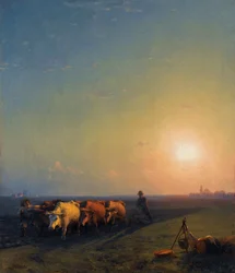 ""Le labor dans les champs, Crimee"" (Plöja fälten, Krim) Peinture d