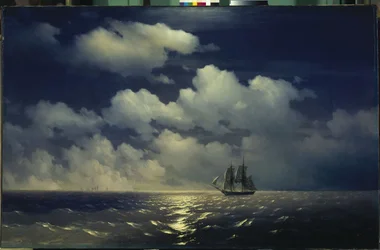 Briggen Merkurius möter efter att ha besegrat två turkiska fartyg från den ryska skvadronen par Aivazovsky, Ivan Konstantinovich (1817-1900)
