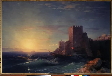Torn på klipporna nära Bosporen (utsikt från fästningen Rumeli Hisari i Istanbul) (torn på klipporna nära Bosporen). Målning av Ivan Konstantinovich Aivazosky (Ayvaovsky