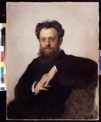 Porträtt av konsthistorikern, professor Adrian (Adrien) Prakhov (1846-1916) (Porträtt av konsthistorikern, professor A.Prakhov). Målning av Ivan Nikolayevich Kramskoi (1837-1887), olja på duk