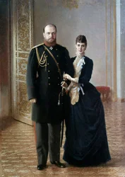 Porträtt av den ryske tsaren Alexander III (1845-1895) med hans fru Maria Fedorovna Målning av Ivan Nikolaevich Kramskoi (Kramskoy) (1837-1887)