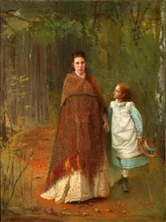 I parken. Porträtt av konstnärernas fru och dotter, 1875
