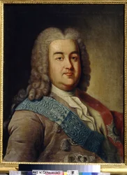 Porträtt av prins Alexis Mikhailovich Cherkassky (1680-1742) (Porträtt av prins A.M.Cherkassky). Målning av Ivan Petrovich Argunov (Argunov) (1729-1802), olja på duk, mitten av 1700-talet. Rysk konst från 1700-talet. Statens museum för keramik och land es