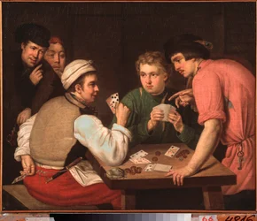 The Cardsharps - Målning av Ivan Philippovich Tupylev (Toupylev) (1758-1821), olja på duk