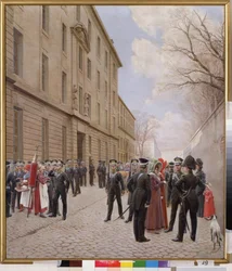 Det ryska kejserliga gardet i Paris (Frankrike) 1814. (Tredje koalitionen 1803-1805, avsnitt av Napoleonkrigen). Målning av Ivan Semyonovich Rosen (1857-1918), olja på duk