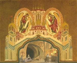 Chudov kloster. Scenografi för operan Boris Godunov av M. Musorgsky, 1930