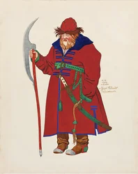 Kostymdesign för operan Sagan om Tsar Saltan av N. Rimsky-Korsakov, 1929
