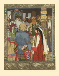 Illustration till sagan om Ivan Tsarevich, eldfågeln och den grå vargen, 1902