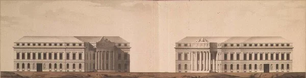 Planera för torget framför amiralitetet, ca 1770 (penna, pensel, bläck och akvarell)