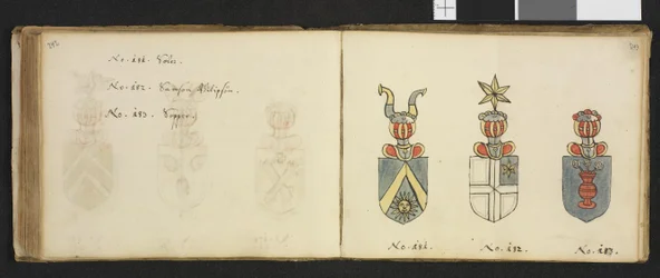 Illustration ur ett privatarkiv i Nationalbiblioteket med titeln Insignia quædam virorum illustrium in Norvegia quodam habitantium av Iver Nielssøn Hirtzholm