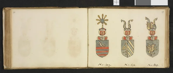 Illustration ur ett privatarkiv i Nationalbiblioteket med titeln Insignia quædam virorum illustrium in Norvegia quodam habitantium av Iver Nielssøn Hirtzholm