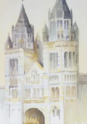 Huvudingången till The Natural History Museum, London, dagtid, 1994 (wc på papper)