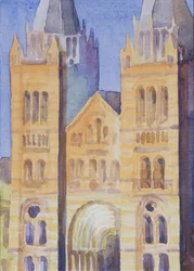 Huvudingången till The Natural History Museum, London, Sunset, 1994 (wc på papper)