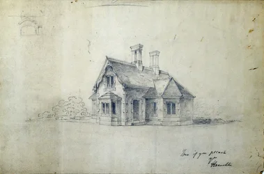 Stationshuset, ca 1850 (penna på papper)