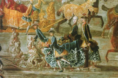 Den kejserliga slädfärden med anledning av kejsar Josef II av Österrikes äktenskap med hans andra fru Maria Josepha von Bayern: detalj av en släde (se även 87694)