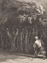 Trädfolk i bön på den oförstående gudens dag