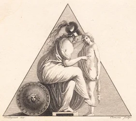 Vinjetten föreställande Pallas Athene som ger liv åt en ung man