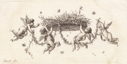 Vinjett med rullade blad och band