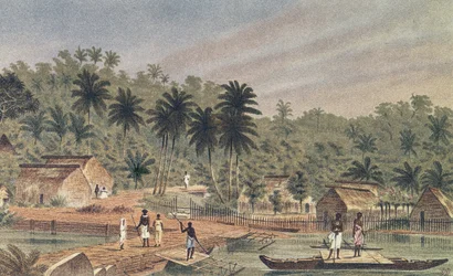 Village of Ngaloa, Kandan, Fiji, från At Anchor av J.J. Vild