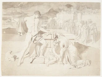 Andromache och sonen Astyanax med Pyrrhus vid Hectors sarkofag