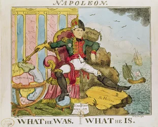 ”Vad han var. Vad han är”, karikatyr av Napoleon (1769-1821), utgiven av S. Knight