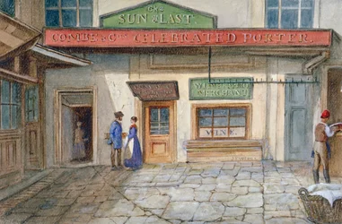 View of the Sun and Last inn i Newgate Market, Paternoster Square, City of London, 1867