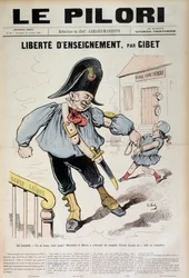 Undervisningsfrihet av Gibet: The Guard - Du får skrika pappa! Borgmästaren har beordrat att fylla Laiqueskolan och... den kommer att fyllas (karikatyr på Laiqueskolan), omslag till "" Le Pilori"" den 31 oktober
